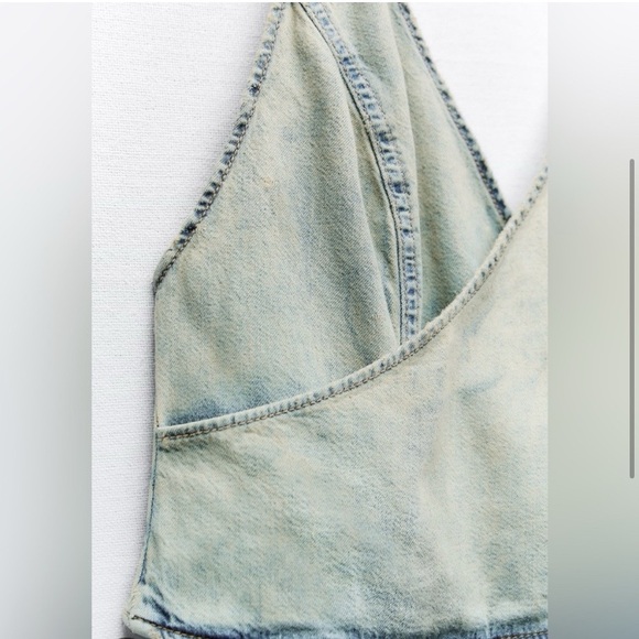 π ZARA DENIM ACID WASH HALTER STYLE BACK TIE CROP TOP! - Picture 15 of 15
